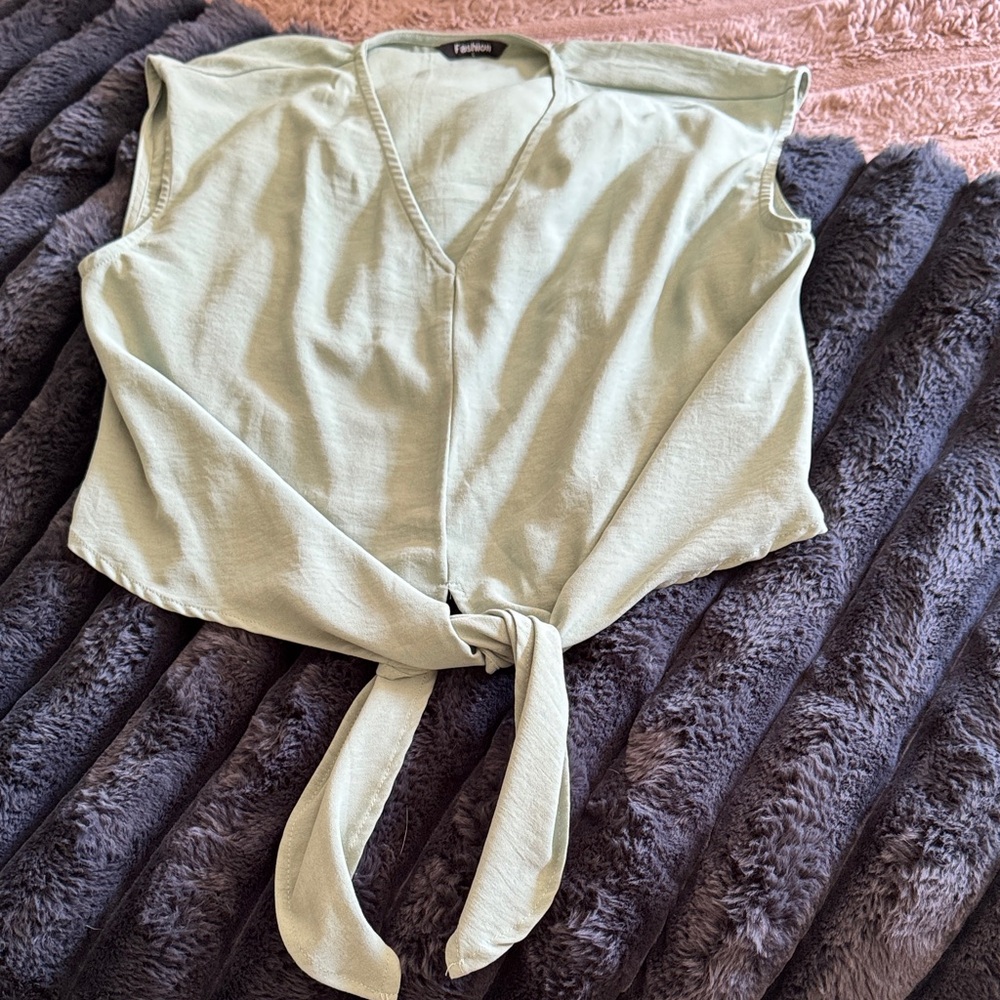 Front-Tie Sleeveless Top in Sage Green